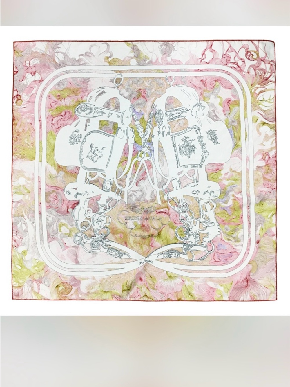 Carolina Lemke Brides de Gala Silk Scarf Pink Gold Equestrian 35x35 NIB